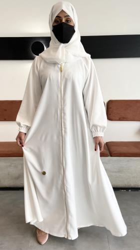 عباية بأكمام مطاط وسحاب كامل من الأمام