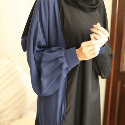 عباية كحلي واسود - عباية بتدخيل لون جانبي