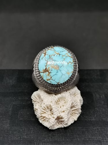 لخاتم الفضة بحجر فيروز نيشابوري ايراني بصياغة عباس...