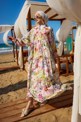 فستان قطن بطبعات ورود