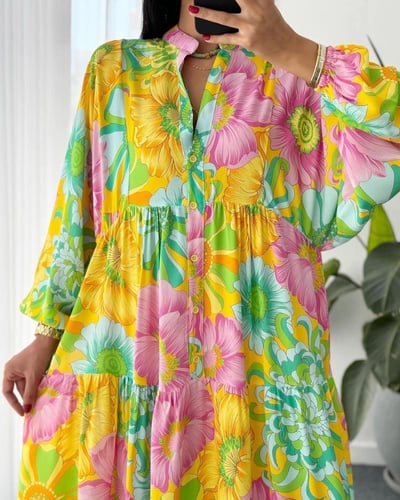 فستان قطن بطبعات ورود