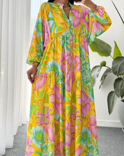 فستان قطن بطبعات ورود