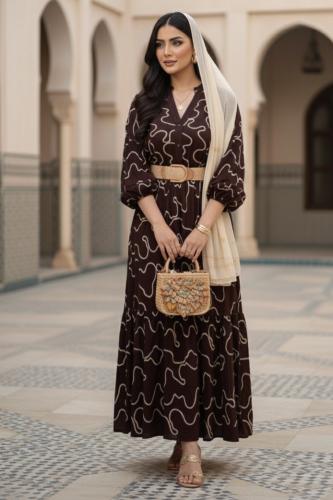 فستان قطن بتطريز ذهبي