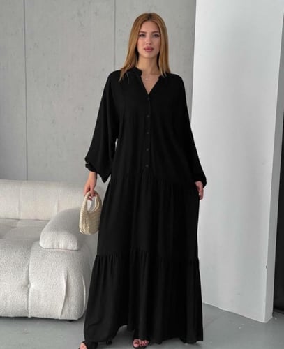 فستان قطن باللون الأسود