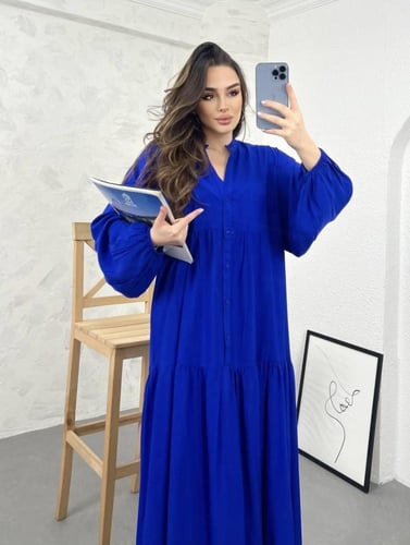 فستان قطن باللون النيلي