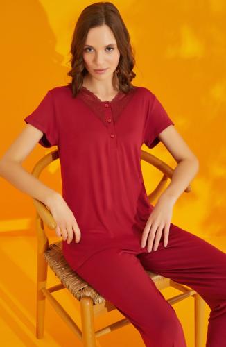 بيجامة قطن مع دانتيل