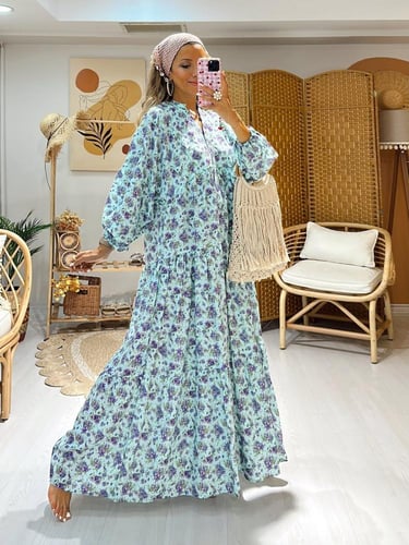 فستان قطن بطبعات ورود