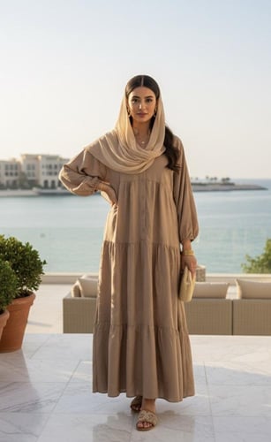 فستان قطن بتطريز ذهبي