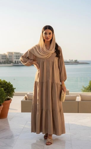 فستان قطن بتطريز ذهبي