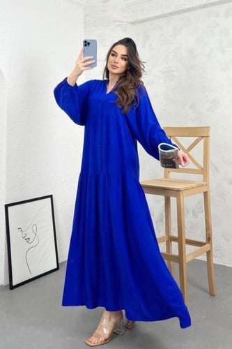 فستان قطن باللون النيلي