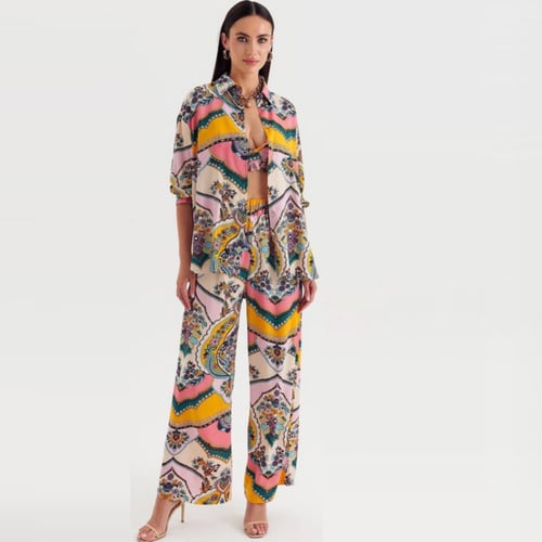 طقم مؤلف من ثلاث قطع قماشة باردة وألوان صيفية وجذا...