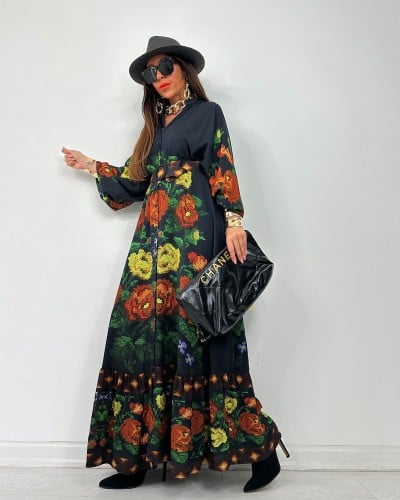 فستان قطن تركي مع حزام على الخصر