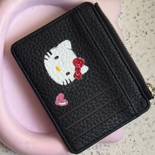 محفظة جلد لون اسود هيلوكيتي رسم يدوي