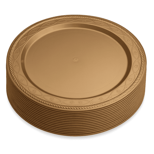 صحون حلويات بلاستيك ذهبية حجم وسط