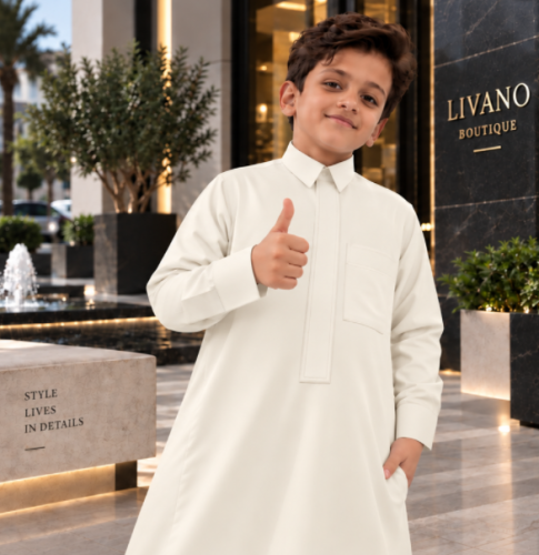 ثوب اطفال سكري ياقة قلاب تطريز ملكي موديل L108