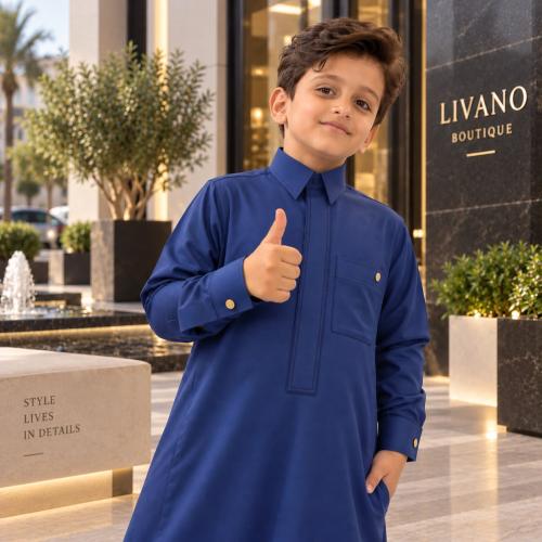 ثوب اطفال كحلي ياقة قلاب تطريز ملكي موديل L106