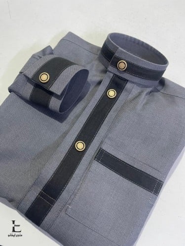 ثوب اطفال رصاصي موديل 002 ياقة سادة سحاب كوم كبك