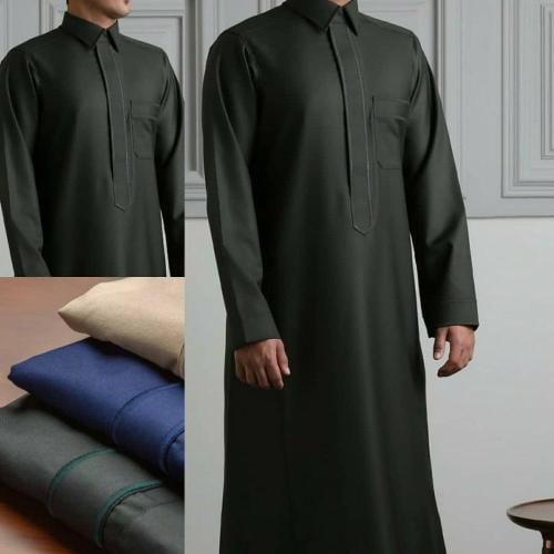 ثوب رجالي ياقة سادة سحاب رصاصي شتوي صوف انجليزي