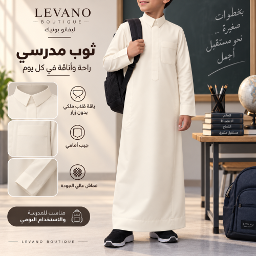 ثوب اطفال سكري ياقة قلاب ملكي جاهز مدارس