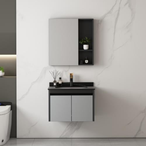 مغسلة ديكور 60 سم مراية لد لون رمادي 2295 - 2 ق