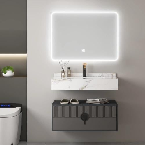 مغسلة ديكور مرايه لد لون رمادي - 3 قطع