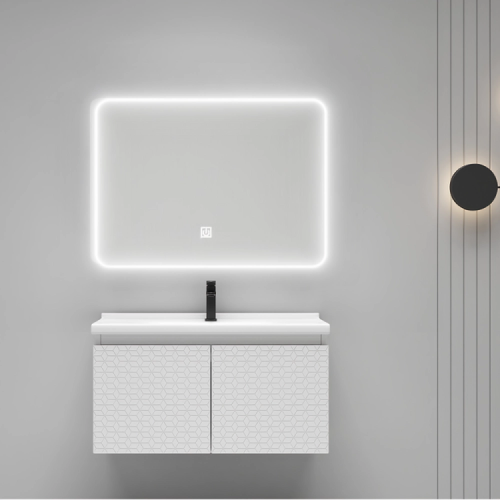 مغسلة ديكور 80 سم مراية لد لون ابيض