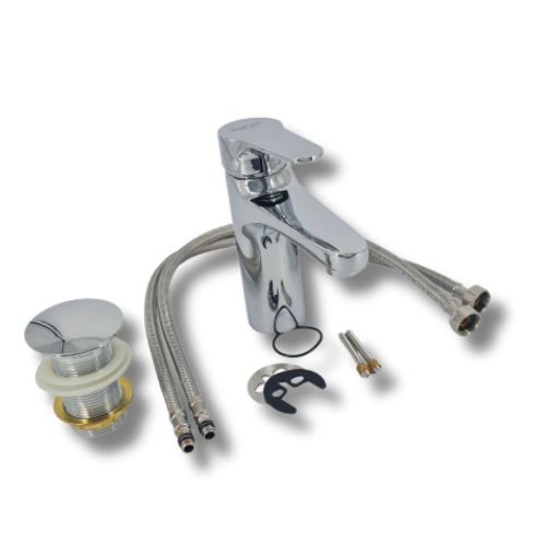 خلاط مغسلة اتوماتيك كروم مع هراب اتوماتيك و 2 ليات