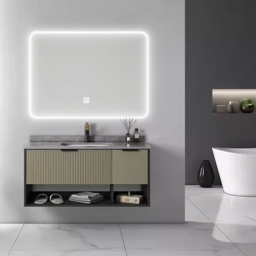 مغسلة ديكور 80 سم مرايه لد لون رمادي