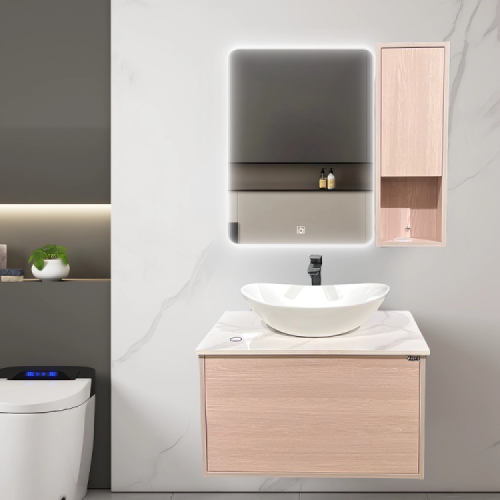 مغسلة ديكور 75 سم مرايه لد لون خشبي - 4 قطع