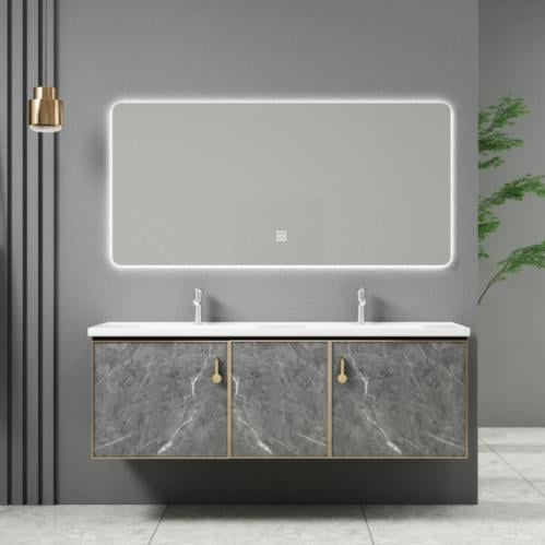 مغسلة ديكور مرايه لد رمادي حرف ذهبي 3 قطع