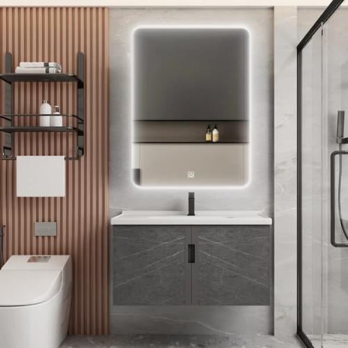 مغسلة ديكور مرايه لد لون رمادي