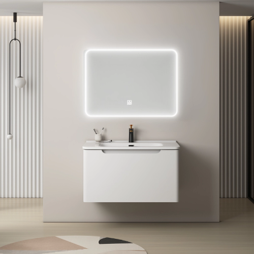 مغسلة ديكور 80 سم مرايه لد لون ابیض