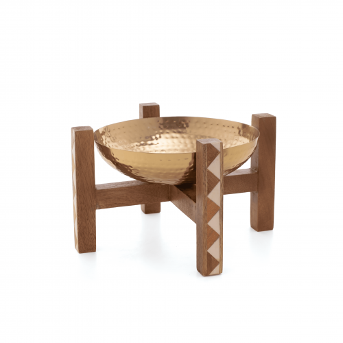 طفرية استيل ذهبي هندي بقاعدة خشب مقاس كبير