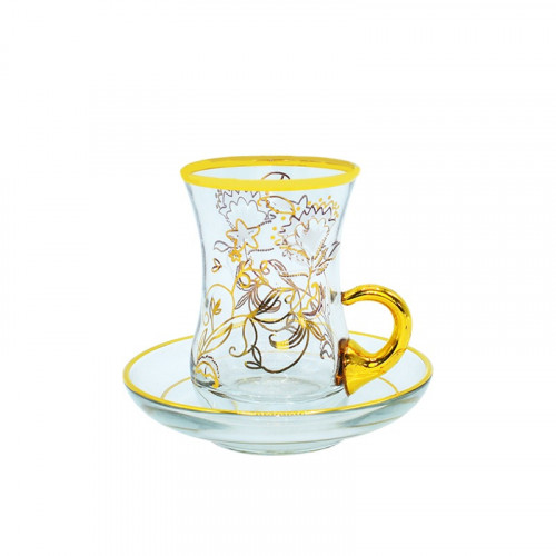 طقم فناجين شاي زجاج مع صحن بامكو جراند فلورا , 12...