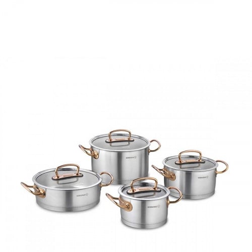 كوركماز برولاين طقم طبخ 8 قطع - مقابض ذهبي وردي- A...