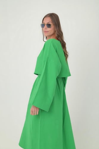 طقم تنورة وبلوزة لينن اخضر