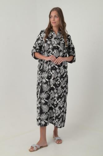 فستان اسود مطرز بالخيط