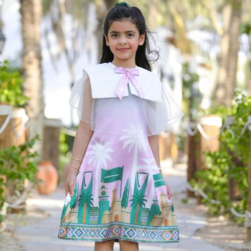 فستان بناتي شيفون بطبعة معالم المملكة