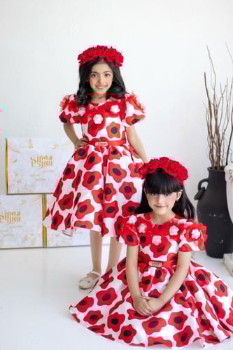 فستان ملاذ _فستان بالورد الأحمر