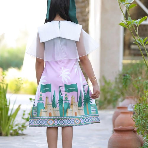 فستان بناتي شيفون بطبعة معالم المملكة