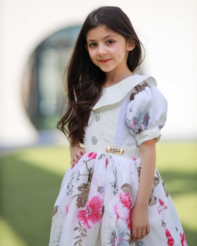 فستان مشجر من سيرما - ابيض ووردي - sirma