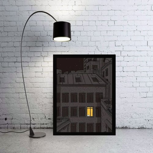 لوحة جدارية فنية برواز ابيض ، اسود