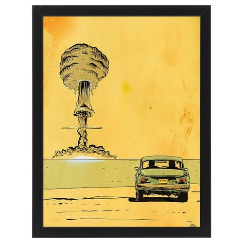 لوحة فنية لسيارة كلاسيكية وسحابة فطرية