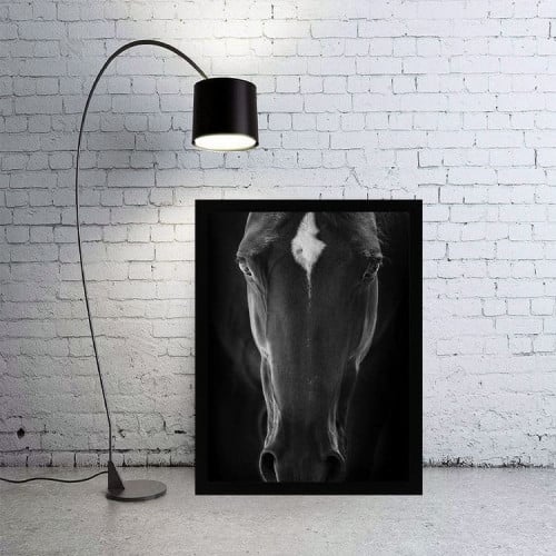 لوحة جدارية فنية Black Hours حصان اسود برواز ابيض...