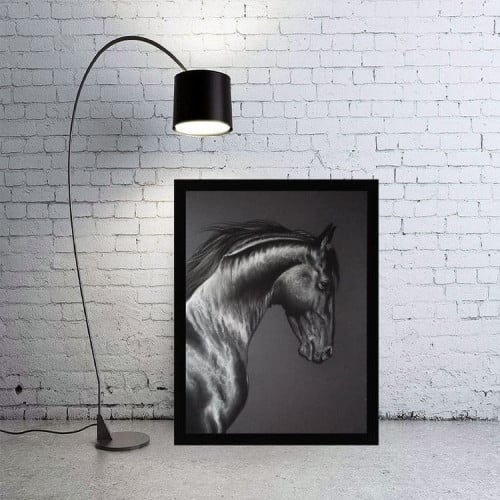 لوحة جدارية فنية Black Horse حصان اسود برواز ابيض...