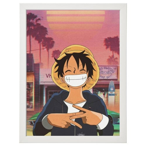 لوحة جدارية فنية One pece ون بيس برواز ابيض ، اسود