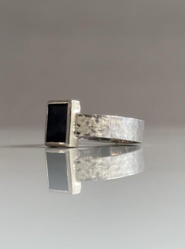 Silver Men's Ring With Onyx Stone-Thin