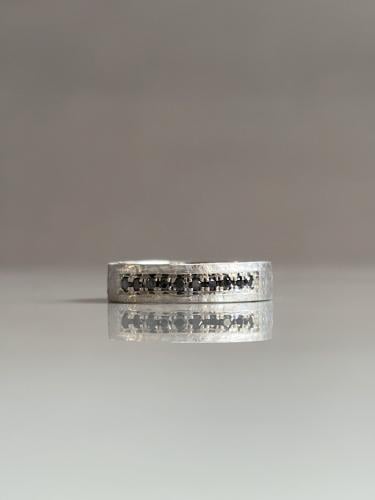 Silver Men's Ring With Black Diamonds-Thin