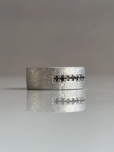 Silver Men's Ring With Black Diamonds-Thick