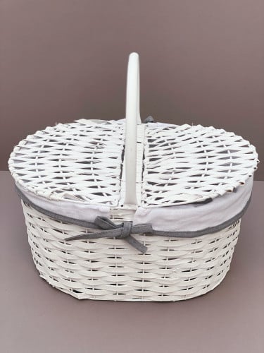 سلة خوص بغطاء متصل - ابيض - رمادي
